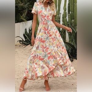 Vibrant Floral V-Neck Maxi Dress
